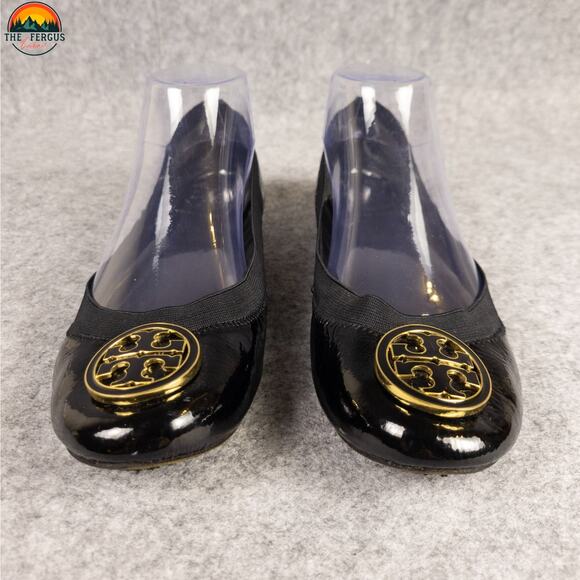 Tory Burch Caroline Ballet Flats Black Leather Round Toe Slip-On Women's Sz 7M - Picture 2 of 15